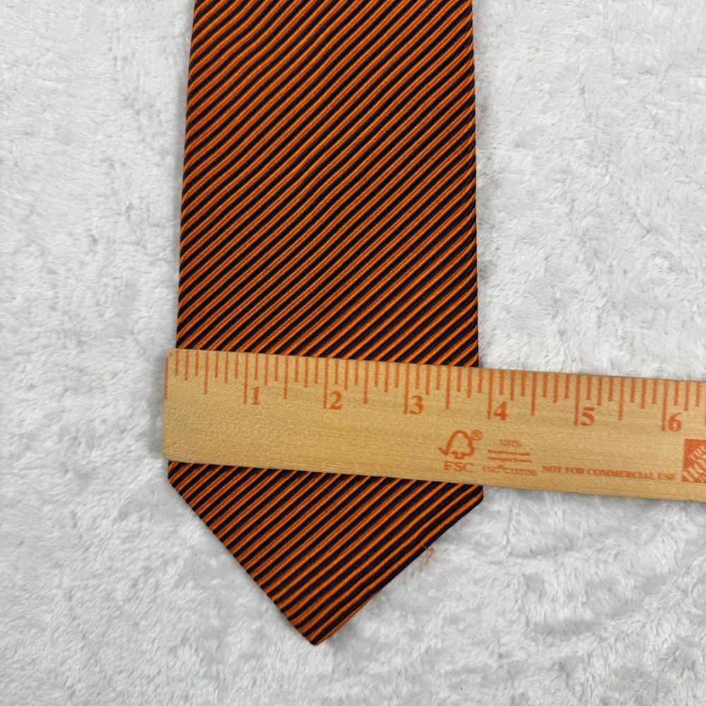 Tommy Hilfiger Mens Silk Necktie‎ Orange Navy Blue Striped Classic Formal Tie